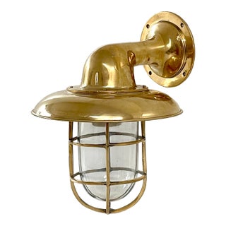 Nautical Maritime Brass Caged Shade Light Passageway Bulkhead Navigation Outdoor Indoor Wall Mount Light For Sale