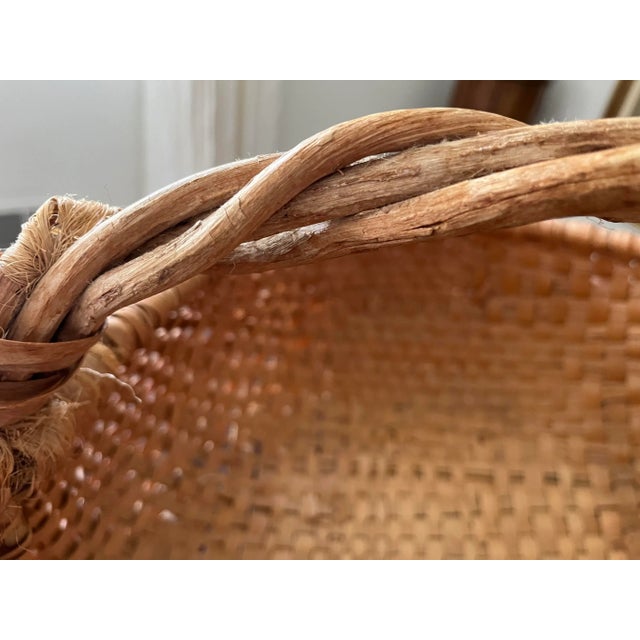 Mid 20th Century Vintage Large River Reed Basket With Twig Handle For Sale - Image 11 of 13