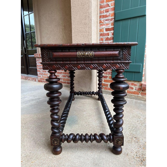 Brown Antique Portuguese Rosewood Library Writing Table Barley Twist Console C1790 For Sale - Image 8 of 18