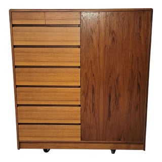 1970s Vintage Danish Modern Teak Dresser Bureau Armoire For Sale