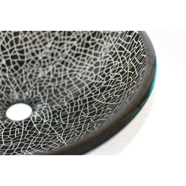 Glass Black and White Glass Sink Basin With Crackle Pattern For Sale - Image 7 of 13