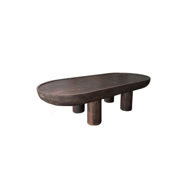 Sculptural Round Table: Solid Mango Wood, Espresso Finish, Modern Organic For Sale - Image 6 of 8
