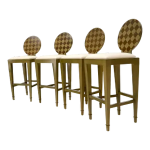 Set of 4 Decorated Memphis Style Bar Stools New Upholstery