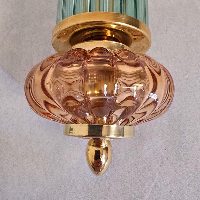1990s Mid Century Modern Green and Amber Murano Glass Sconces - a Pair For Sale - Image 11 of 11