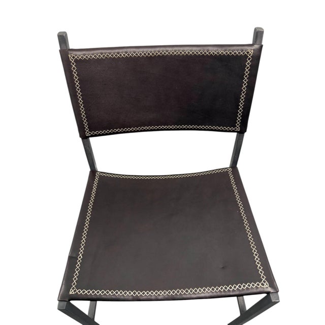 Rustic Sol & Luna Brown Leather and Iron Bar Stool, Showroom Sample For Sale - Image 3 of 8
