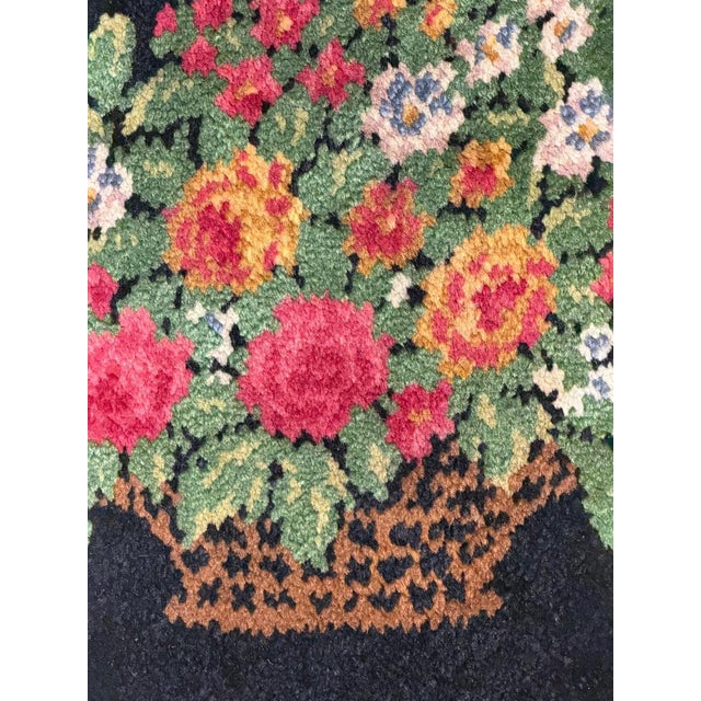 Black Base Rug Decorated with Rose Baskets Made for Theatrical Sets, 1950s For Sale - Image 12 of 15