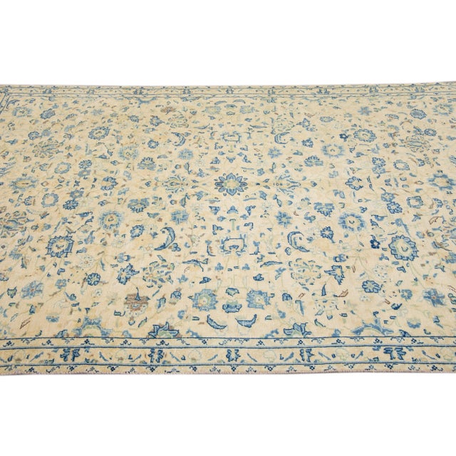 1960s 1960s Vintage Persian Distressed Handmade Floral Ivory Wool Rug For Sale - Image 5 of 7