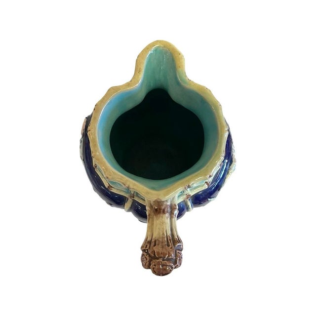 Late 19th Century Late 19th Century Footed Majolica Heron and Bamboo Jug For Sale - Image 5 of 6