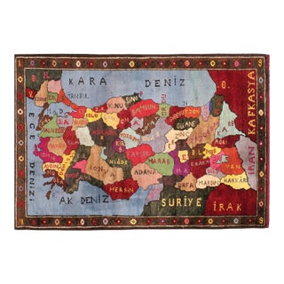 Galerie Shabab Collection Mid-20th Century Turkish Map Rug For Sale