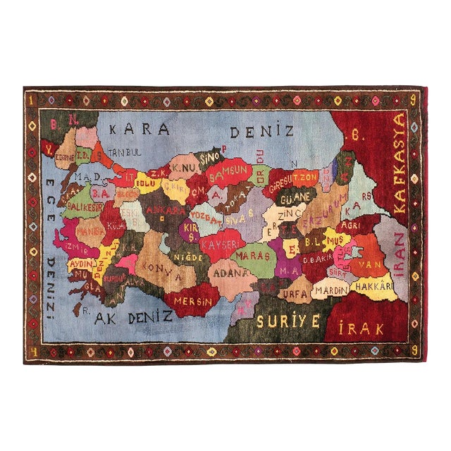 Galerie Shabab Collection Mid-20th Century Turkish Map Rug For Sale