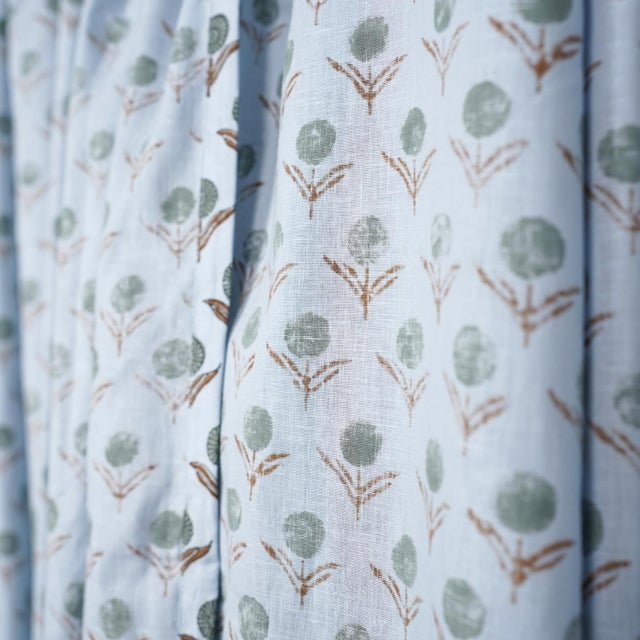 Rustic “Viscose Colored Linen Block Print Ring Curtain – Semi-Sheer Size,54"X72"- Genda Pushp For Sale - Image 3 of 7
