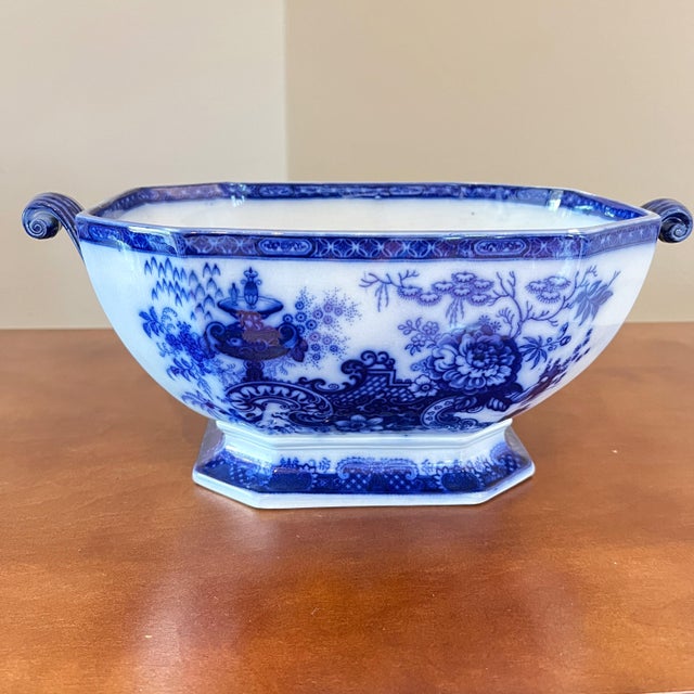 Ceramic Antique Flow Blue Soup Tureen and Platter For Sale - Image 7 of 16