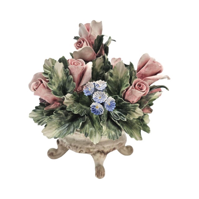Mid 20th Century VTG Nuova Capodimonte Porcelain Floral Centerpiece Basket Italy Signed 9.5 In For Sale - Image 5 of 11