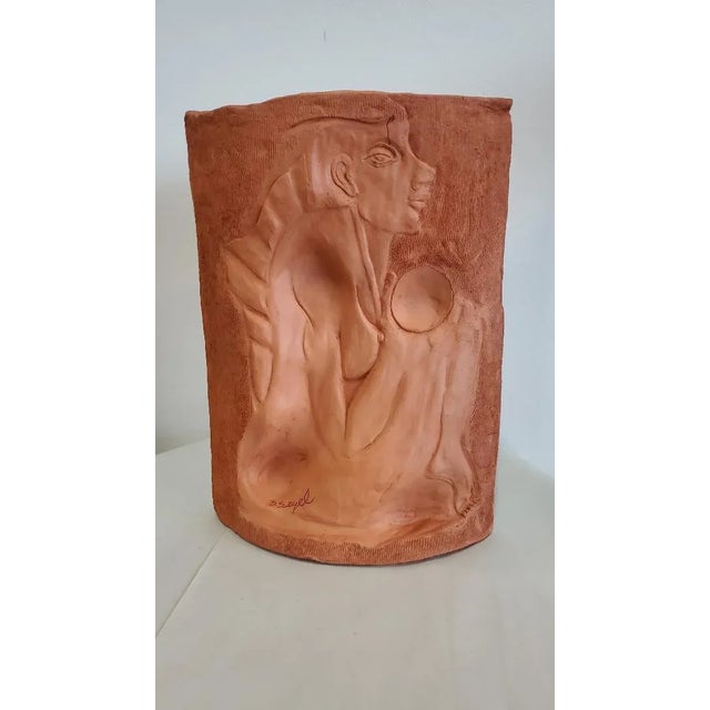 Ceramic David Segel Sculpture Large Double Sided Curved Terracotta 1970s Signed Both Sides For Sale - Image 7 of 13