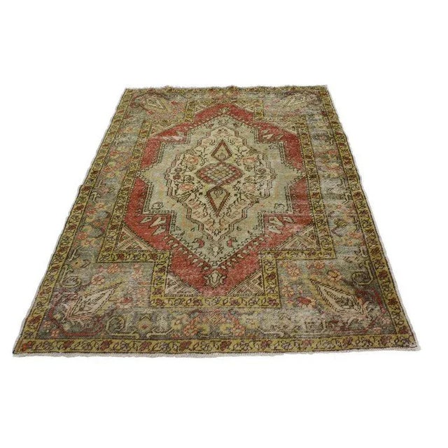 Rustic Vintage Turkish Worn-In Distressed Oushak Accent Rug - 4'2 X 6'00 For Sale - Image 3 of 4
