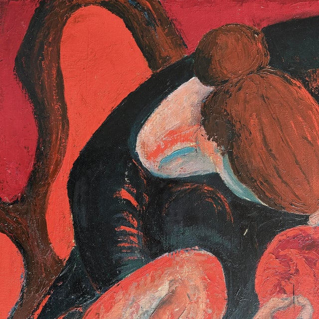 Figurative Vintage Expressionist Figurative Study of a Crouching Woman, Signed (1955, Oil on Canvas) For Sale - Image 3 of 6