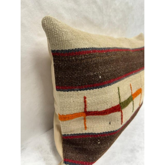 Turkish Hemp Pillow Cushion Natural Beige Brown Red Green Pillow Cushion Cover 16" x 24" For Sale - Image 4 of 4