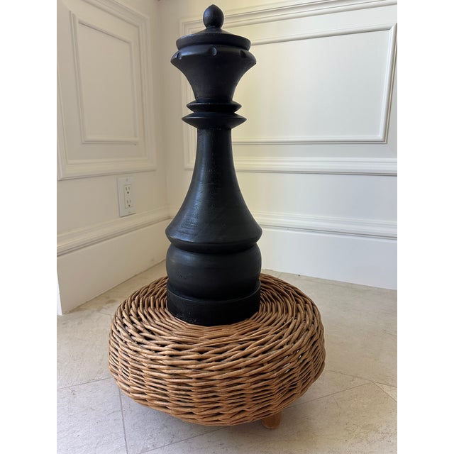 Vintage Handmade 17” Solid Wood Queen Chess Piece Sculpture For Sale - Image 4 of 16