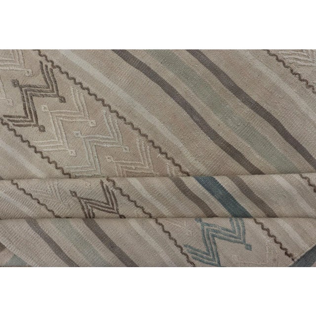 Vintage Turkish Flat-Weave Muted Colored Kilim in Taupe, Brown and Light Blue For Sale - Image 10 of 12