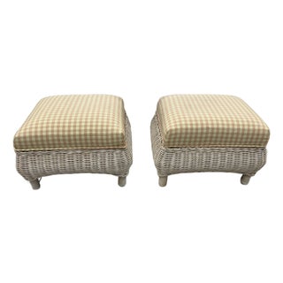 Vintage Pair of Petite Wicker Ottomans For Sale