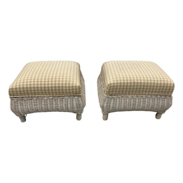 Vintage Pair of Petite Wicker Ottomans For Sale
