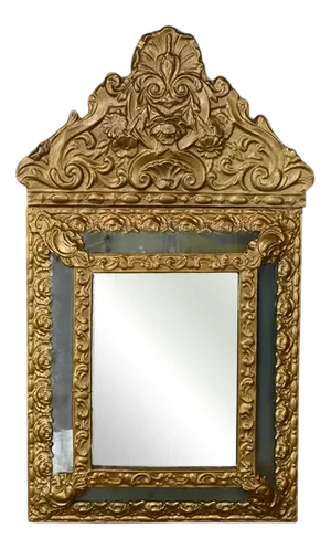 Small Mirror with Parcloses in Repoussé Brass 1900