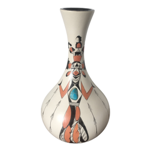 Hand Painted Corn Maiden Pottery Vase With Turquoise Stone Inlay