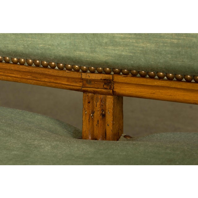 18th Century French Louis XVI Walnut Settee With Celadon Velvet For Sale - Image 11 of 18