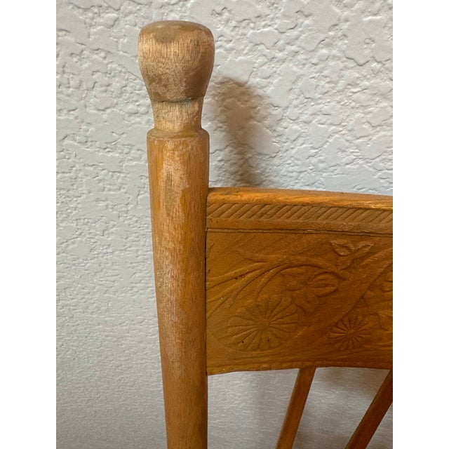Gold Circa 1900 Antique Oak Pressed-Back Youth Chair With Cane Seat For Sale - Image 8 of 12