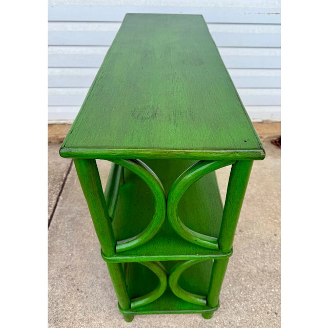 Mid-Century Green Rattan Etagere Bookcase Console - Newly Painted For Sale In Mobile - Image 6 of 10