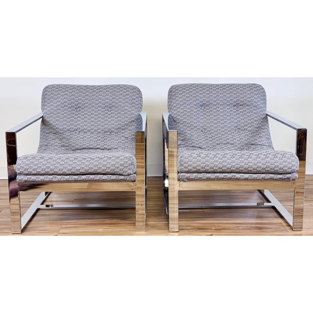 Milo Baughman Vintage MCM Milo Baughman Style Chrome Slingback Lounge Chairs, a Pair For Sale - Image 4 of 16