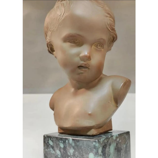 Vintage French Terracotta Bust of a Child on Marble Plinth For Sale - Image 4 of 12