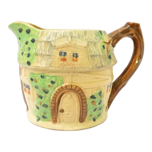English Style Thatch Cottage Majolica / Barbotine Pitcher