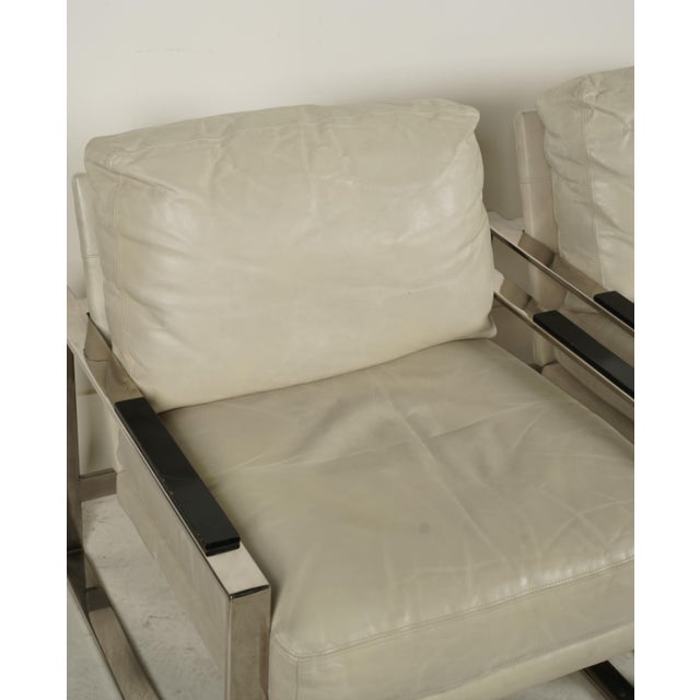 White Late 20th Century Pair of Modernist Michael Weiss Collection Leather & Chrome Armchairs by Vanguard Furniture For Sale - Image 8 of 9