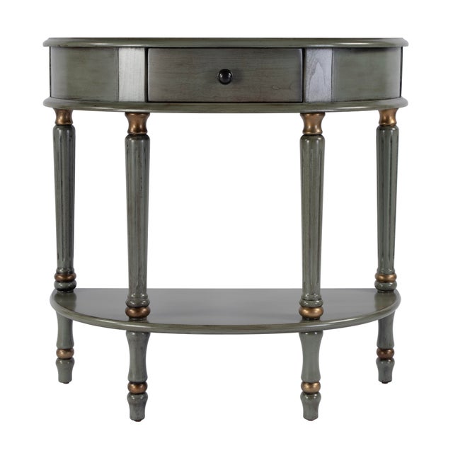 Spritely Home Accent Furniture Mozart 31.5 in. W Demilune Wood Hand Painted 1 Drawer Console Table with Lower Open Shelf, Royal Pastel Green For Sale - Image 4 of 9