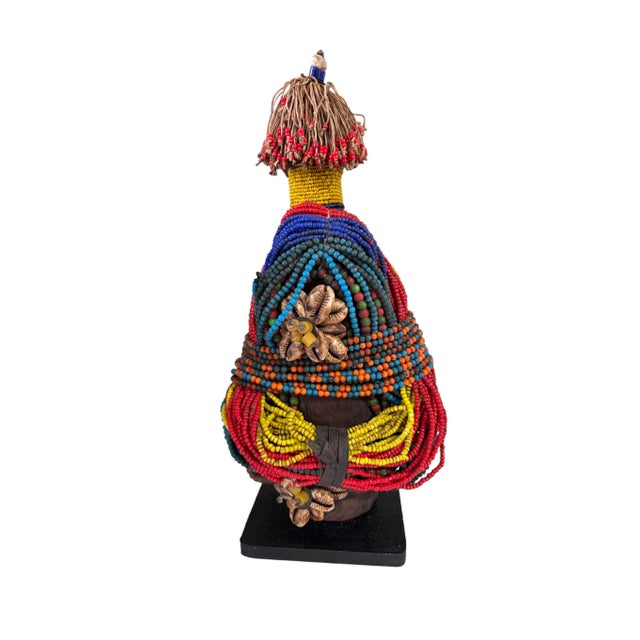 Wood Vintage African Beaded Fali Namji Fertility Doll Cameroon W/Wood Stand 11.5" H For Sale - Image 7 of 10