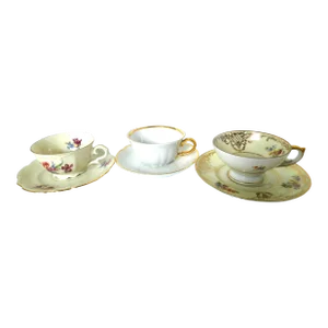 One of a Kind Vintage Bavaria Germany Porcelain Demi-Tasse Cups and Saucers, Set of Three