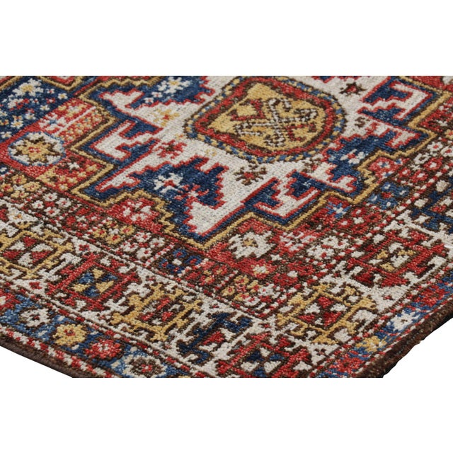 Rug & Kilim’s Caucasian Style Rug in Red and Blue With Lesghi Star Medallions For Sale In New York - Image 6 of 7