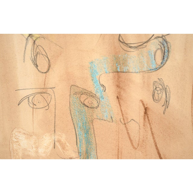 1980s The Lovers "The Eyes Have It" Figurative Abstract Watercolor and Pencil on Paper For Sale - Image 5 of 9