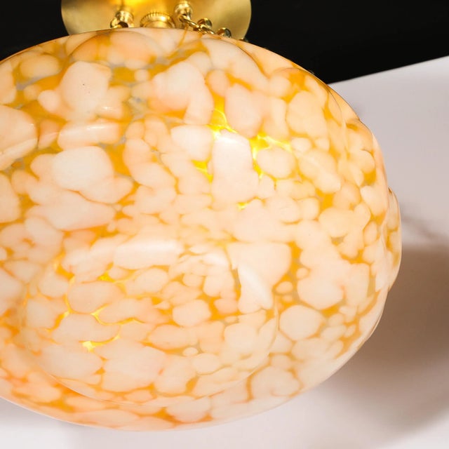 Art Deco White and Orange Glass Pendant Chandelier With Brass Fittings For Sale - Image 4 of 12