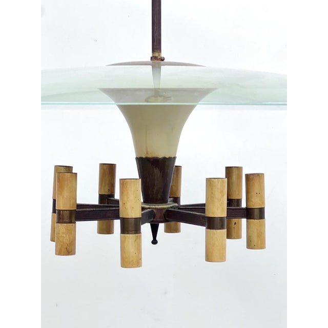 Mid-Century Manner Curved Glass Disk Chandelier, Fontana Arte, Italy, 1950s For Sale - Image 12 of 17