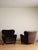 a pair of lounge chairs in the manner of marta blomstedt, recently reupholstered in a soft brown velvet. the sculptural...