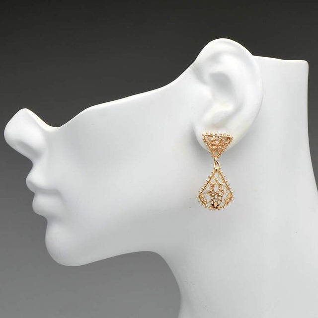 Contemporary 14KY Filigree Beaded Dangle Earrings, 2 pieces For Sale - Image 3 of 3