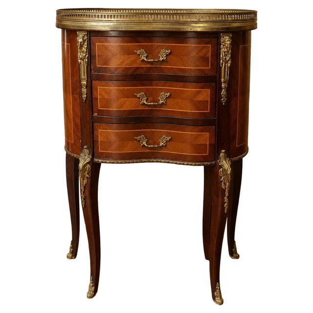 19th Century Louis XV Half Moon Commode in Marquetry and Gilt Bronze For Sale - Image 9 of 9