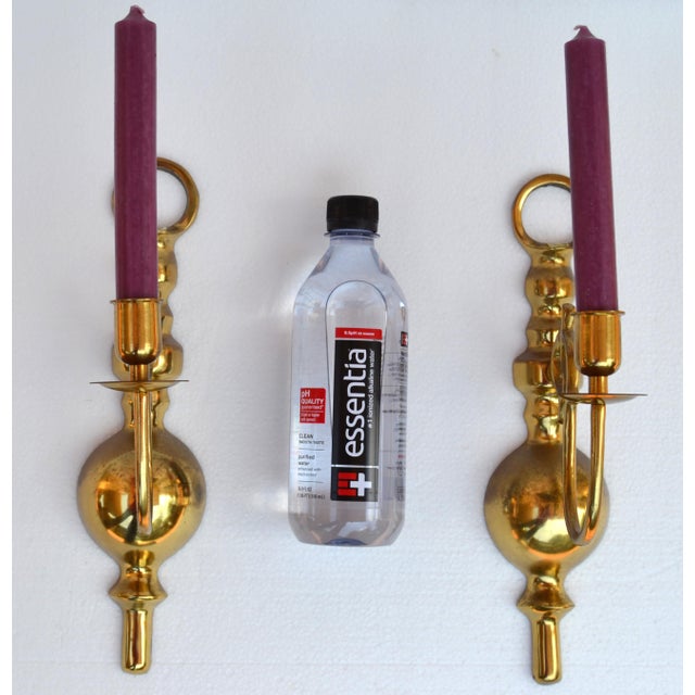 Metal Late 20th Century Mid-Century Modern Cast Brass Candle Holder Wall Sconces - A Pair For Sale - Image 7 of 17