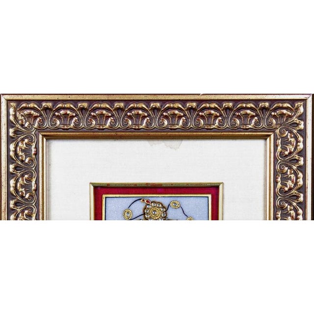 Stone 20th Century Indian Kundan-Style Gilt Framed Jewelled Alabaster Plaque For Sale - Image 7 of 8