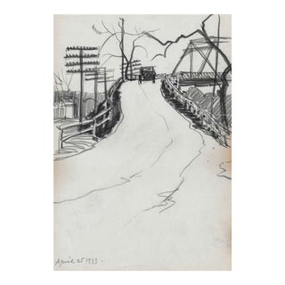 1933 Norman Kent Car and Bridge Drawing For Sale