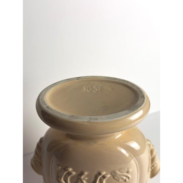 Cream Art Deco Ceramic Pedestal Vase with Gazelle Relief from Beswick, England, 1930s For Sale - Image 8 of 10