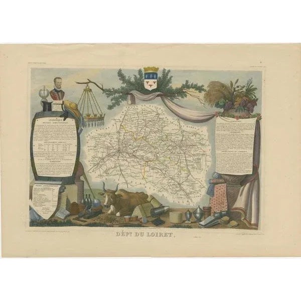 Antique map titled 'Dépt. du Loiret'. Map of the French department of Loiret, France. Surrounding the city of Orleans,...
