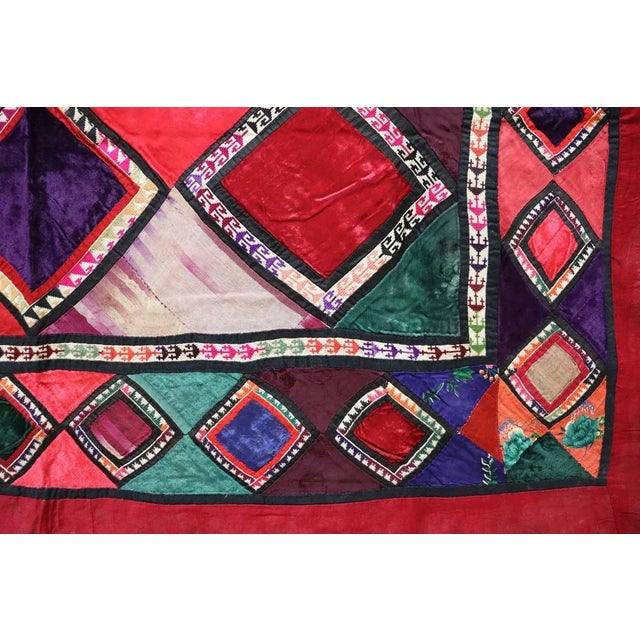Red Vintage Embroidered Uzbek Wall Hung Patchwork Tapestry, 1920s For Sale - Image 8 of 13
